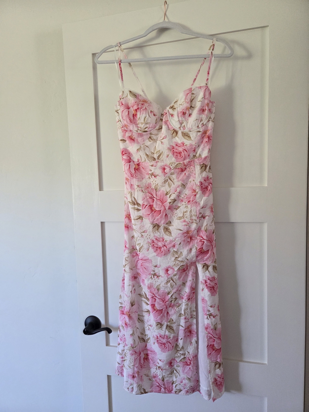 Pink Floral Maxi Slip Dress with Spaghetti Straps